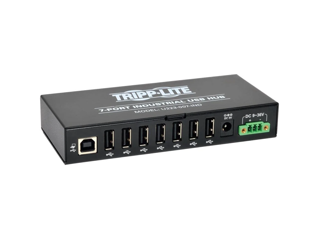 Tripp Lite 7-Port Rugged Industrial USB 2.0 Hi-Speed Hub w 15KV ESD Immunity and metal case, Mountable(U223-007-IND),Black