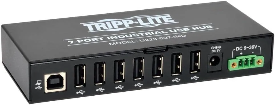 Tripp Lite 7-Port Rugged Industrial USB 2.0 Hi-Speed Hub w 15KV ESD Immunity and metal case, Mountable(U223-007-IND),Black