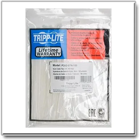 TRIPP LITE P352-07N-100 7.5-Inch Nylon Cable Ties, 100-Pack, Gray