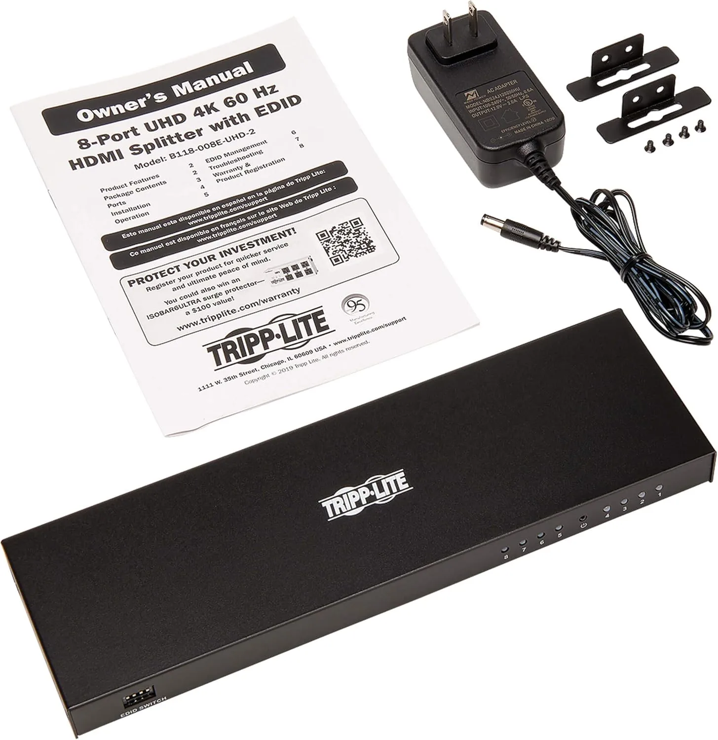 Tripp Lite 8-Port HDMI Splitter 4K @ 60Hz HDCP 2.2 EDID Management (B118-008E-UHD-2)