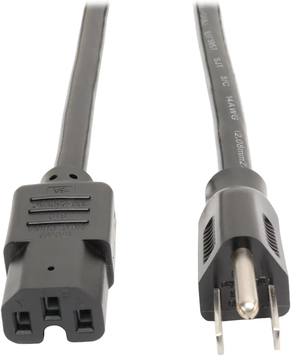 Tripp Lite Heavy Duty Power Cord, 15A, 14AWG (NEMA 5-15P to IEC-320-C15) 8-ft. (P019-008), Black