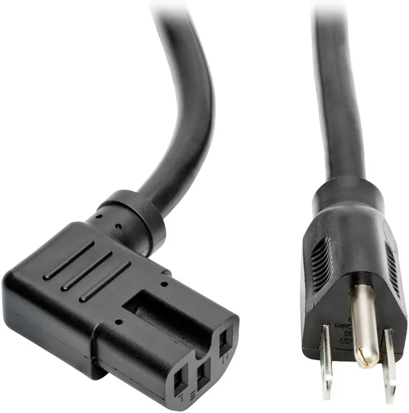 Tripp Lite 8ft Heavy Duty Power Extension Cord Cable 15A 14 AWG 5-15P to Right-Angle C15 Black 8' (P019-008-C15RA)