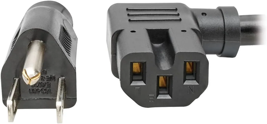 Tripp Lite 8ft Heavy Duty Power Extension Cord Cable 15A 14 AWG 5-15P to Right-Angle C15 Black 8' (P019-008-C15RA)