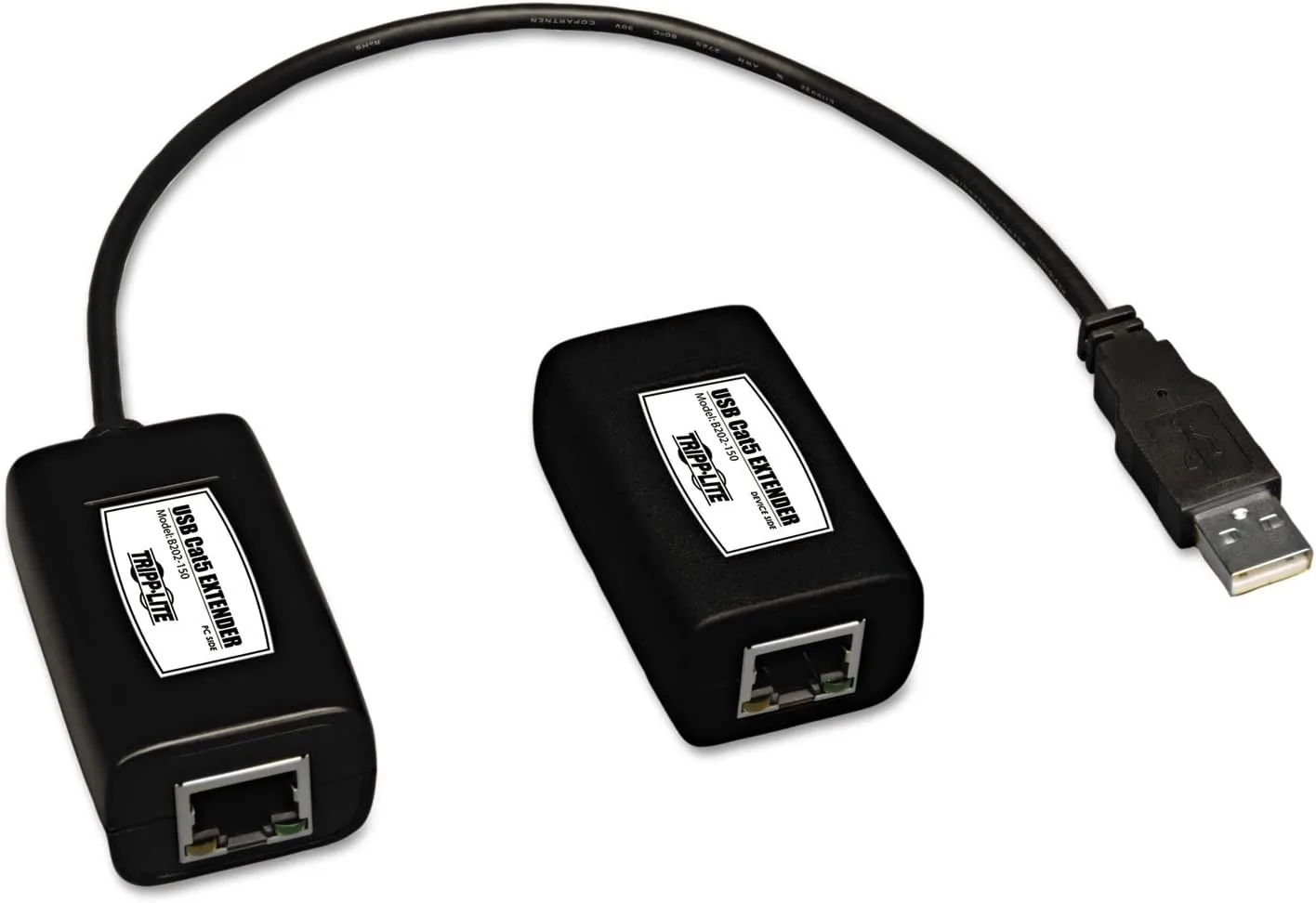 Tripp Lite 1-Port USB over Cat5 / Cat6 Extender, Transmitter and Receiver, up to 150-ft.(B202-150),Black