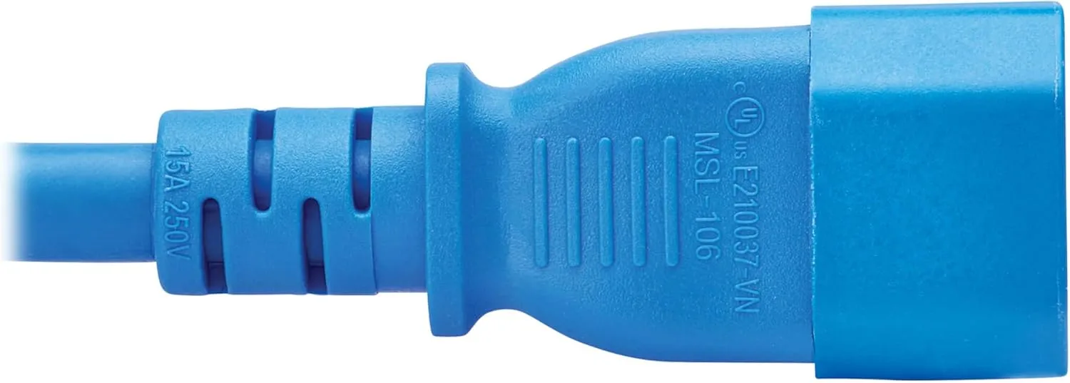 Tripp Lite C14 to C15 Power Cord Heavy-Duty Extension Cable, 10 Feet / 3.1 Meters, Blue, 15A, 250V, 14 AWG, UL-Listed Cable