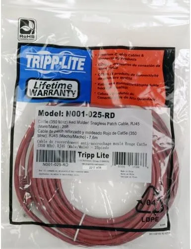Tripp Lite Cat5e 350MHz Snagless Molded Patch Cable (RJ45 M/M) - Red, 3-ft.(N001-003-RD)