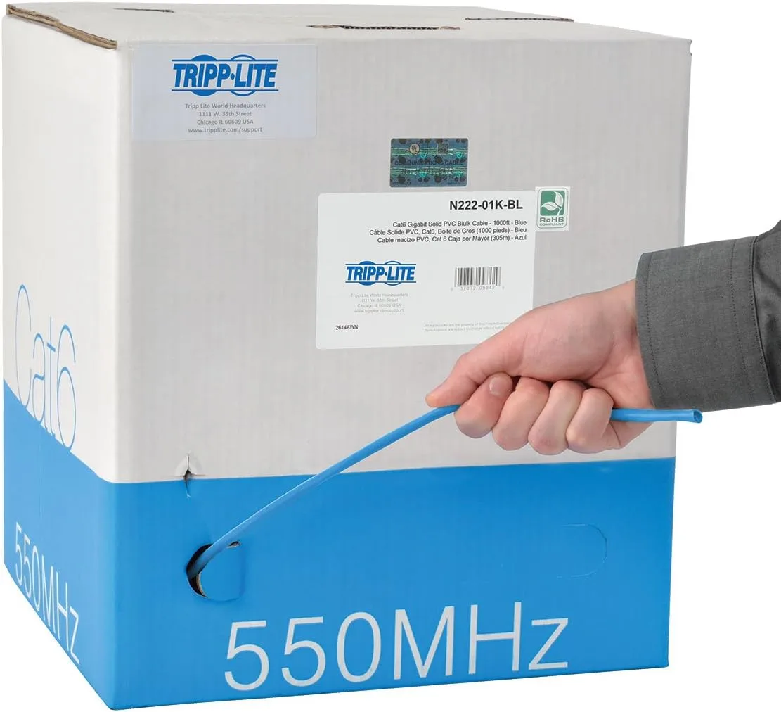 Tripp Lite Cat6 Gigabit Bulk Solid PVC Cable Blue, 1000-ft.(N222-01K-BL)
