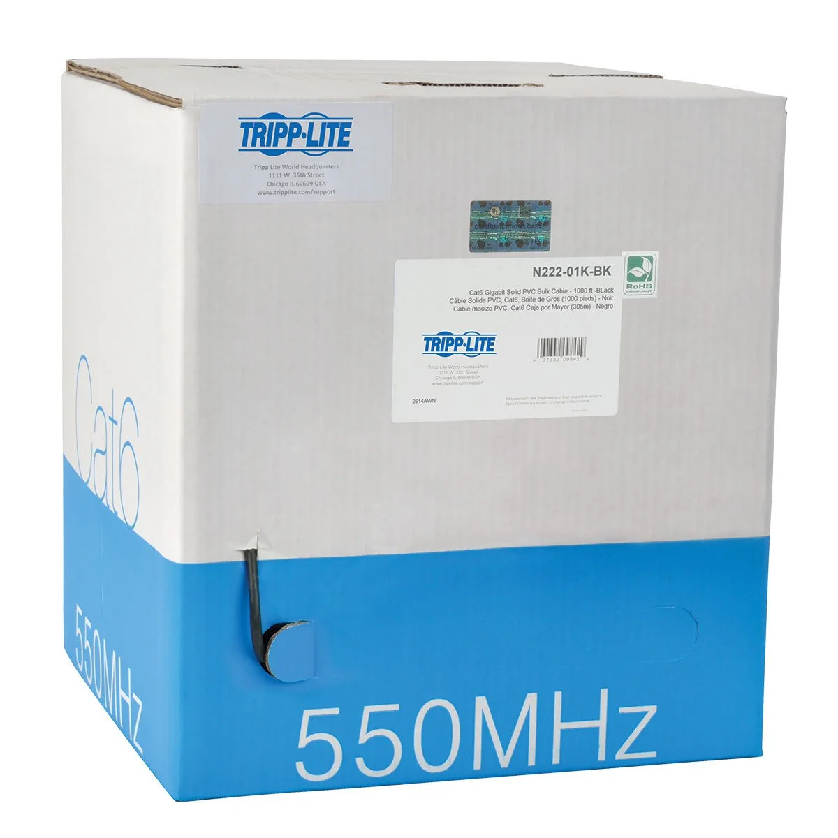 TRIPP LITE Cat6 Gigabit Bulk Solid-Core PVC Ethernet Cable, 1000 ft