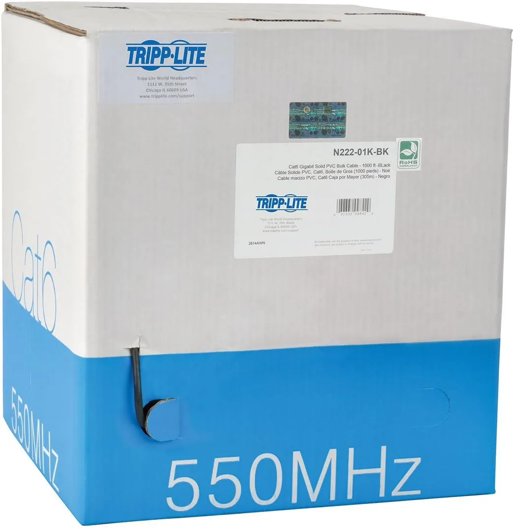 TRIPP LITE Cat6 Gigabit Bulk Solid-Core PVC Ethernet Cable, 1000 ft