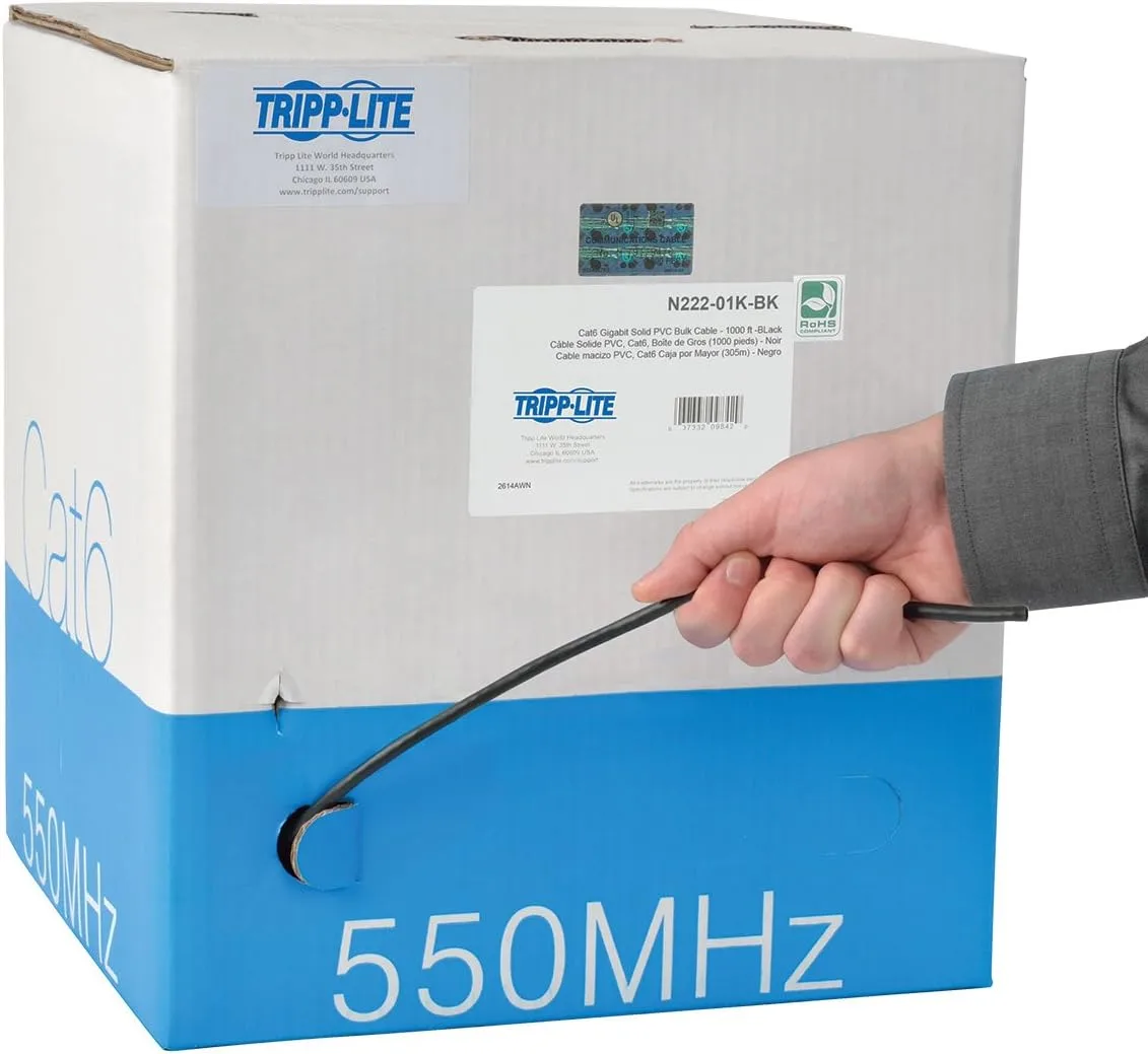 TRIPP LITE Cat6 Gigabit Bulk Solid-Core PVC Ethernet Cable, 1000 ft