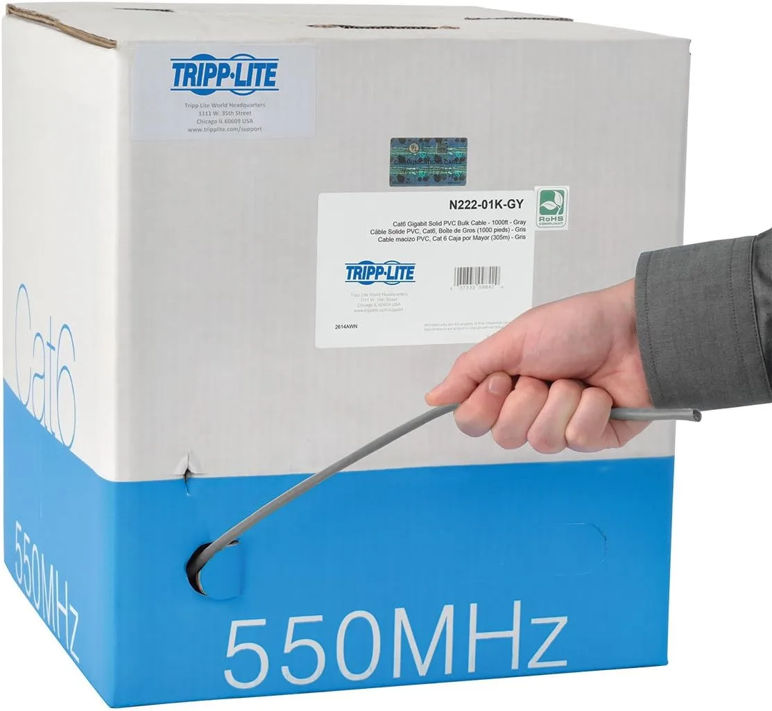 TRIPP LITE Cat6 Gigabit Bulk Solid-Core PVC Ethernet Cable, 1000 ft