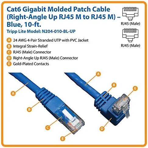 Tripp Lite Cat6 Gigabit Angled Molded RJ45 Patch Cable