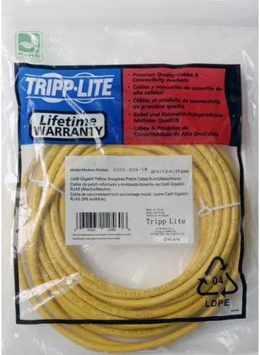 Tripp Lite Cat6 Gigabit Snagless Molded Patch Cable (RJ45 M/M) - Yellow, 7-ft.(N201-007-YW)