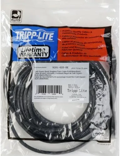 Tripp Lite Cat6 Gigabit Snagless Molded Patch Cable (RJ45 M/M) - Black, 25-ft. (N201-025-BK)