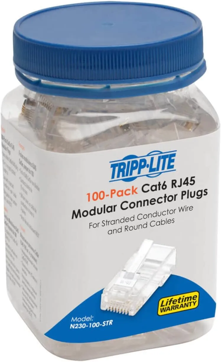 TRIPP LITE 100 Pack Cat6 RJ45 Modular Connector Plug Solid/Stranded RND (N230-100)