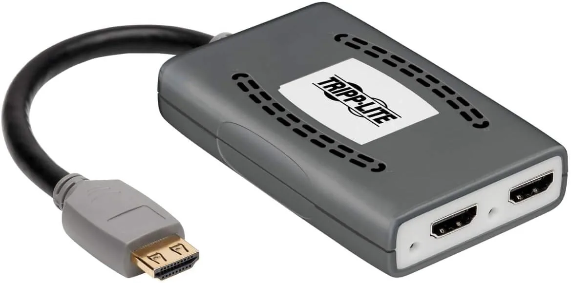 Tripp Lite HDMI Splitter, 2 Port with Built-in Cable USB Powered HDMI Splitter, 4K @ 60 Hz, 4:4:4, Multi-Resolution Support, HDR, HDCP 2.2, TAA (B118-002-HDR-V2), 15 Feet