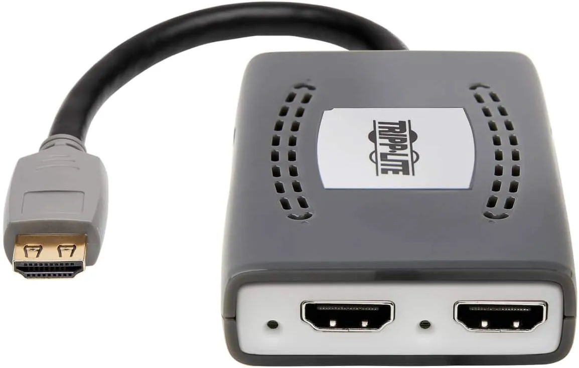 Tripp Lite HDMI Splitter, 2 Port with Built-in Cable USB Powered HDMI Splitter, 4K @ 60 Hz, 4:4:4, Multi-Resolution Support, HDR, HDCP 2.2, TAA (B118-002-HDR-V2), 15 Feet