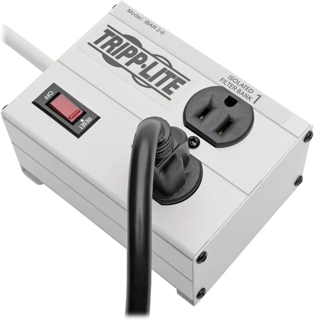 Tripp Lite IBAR2-6D Isobar 2 Outlet Surge Protector Power Strip, 6ft Cord, Right-Angle Plug, Metal