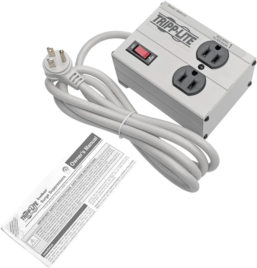 Tripp Lite IBAR2-6D Isobar 2 Outlet Surge Protector Power Strip, 6ft Cord, Right-Angle Plug, Metal
