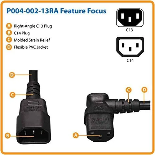 TRIPP LITE Power Extension Cord IEC-320-C14 to IEC-320-C13, 2 ft, 10A, 18 AWG