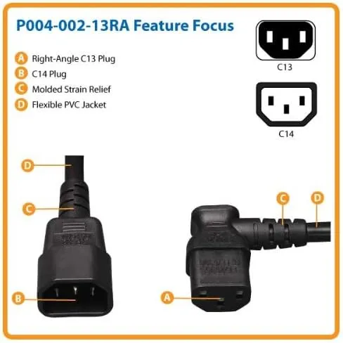 TRIPP LITE Power Extension Cord IEC-320-C14 to IEC-320-C13, 2 ft, 10A, 18 AWG