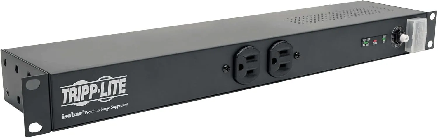 Tripp Lite Isobar 12 Outlet Network Server Surge Protector Power Strip, 15ft. Cord w/L5-20P Plug, 3840 Joules, 1U Rack-Mount