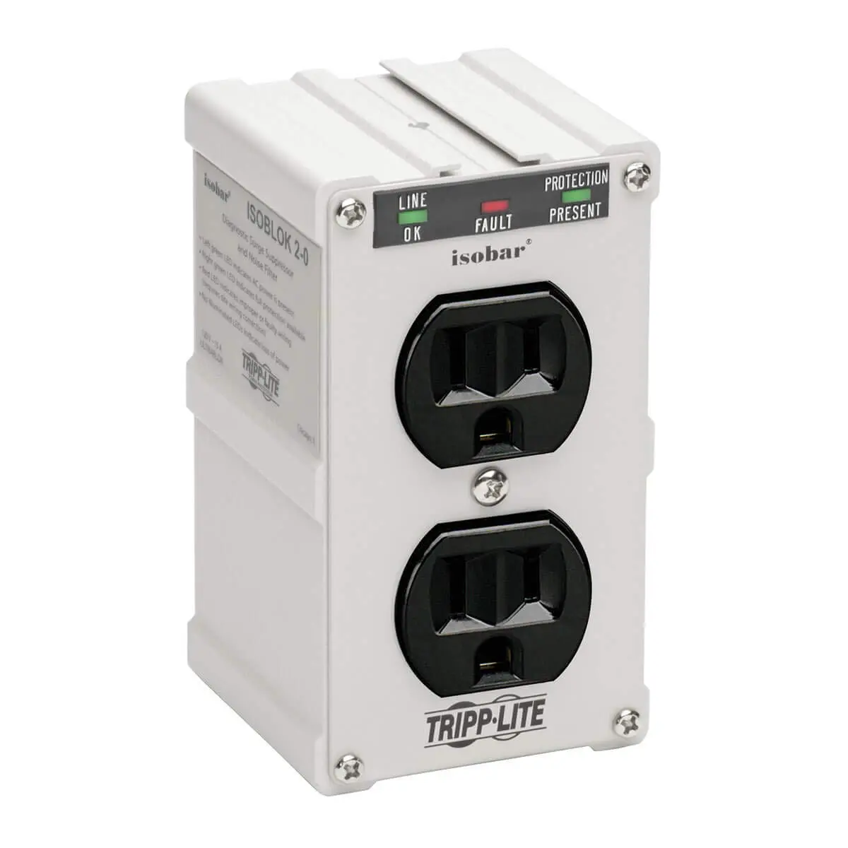 Tripp Lite Isobar ISOBLOK2-0 Heavy Duty Outlet Extender, Wall Power Strip Surge Protector, 2 Outlets, Direct Plug-in, White