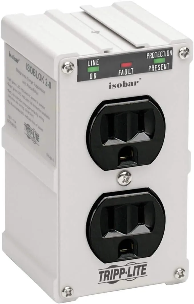 Tripp Lite Isobar ISOBLOK2-0 Heavy Duty Outlet Extender, Wall Power Strip Surge Protector, 2 Outlets, Direct Plug-in, White