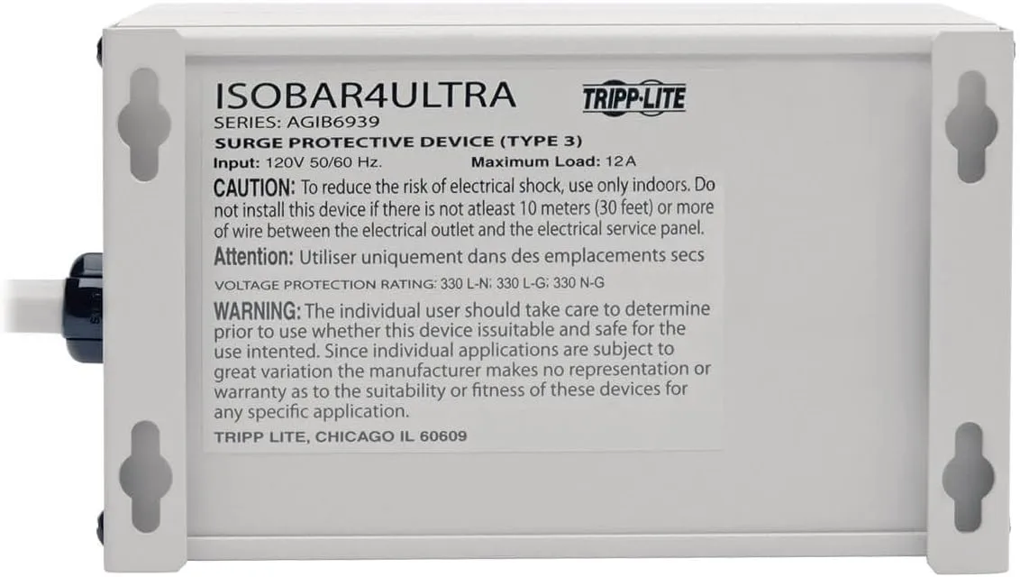 TRIPP LITE Isobar Series Surge Protector Power Strip, Metal, 3330 Joules, 6 ft Cord