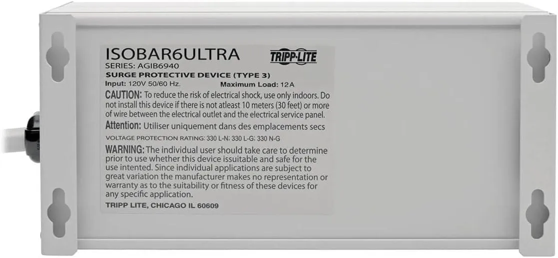 TRIPP LITE Isobar Series Surge Protector Power Strip, Metal, 3330 Joules, 6 ft Cord