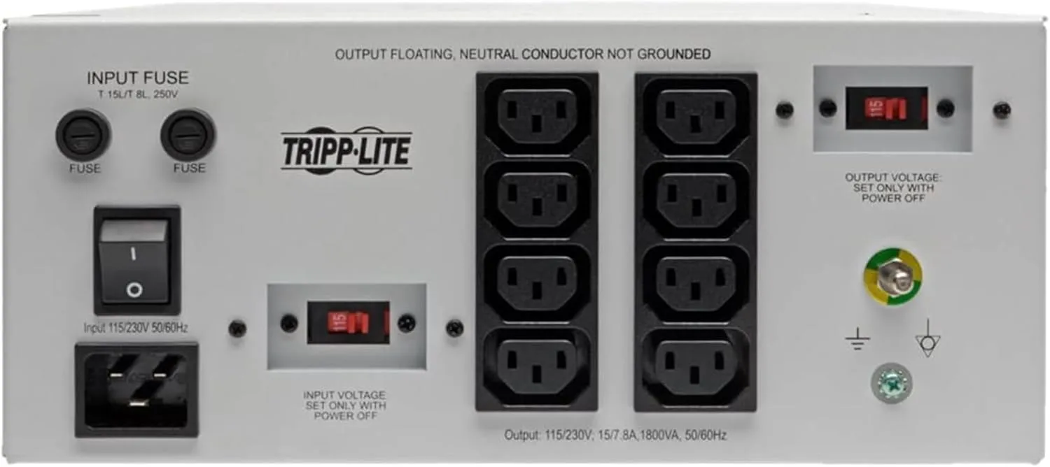 Eaton Tripp Lite Series Isolator Series Dual-Voltage 115/230V 1800W 60601-1 Medical-Grade Isolation Transformer, C20 Inlet