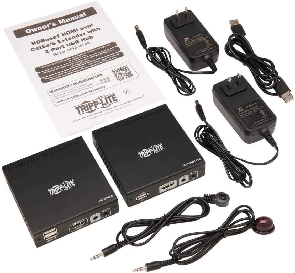 Tripp Lite HDMI HDBaseT KVM Console Extender Over Cat6, 4k HDMI Video Extender, 2 USB Ports, IR, 4K @ 30 Hz