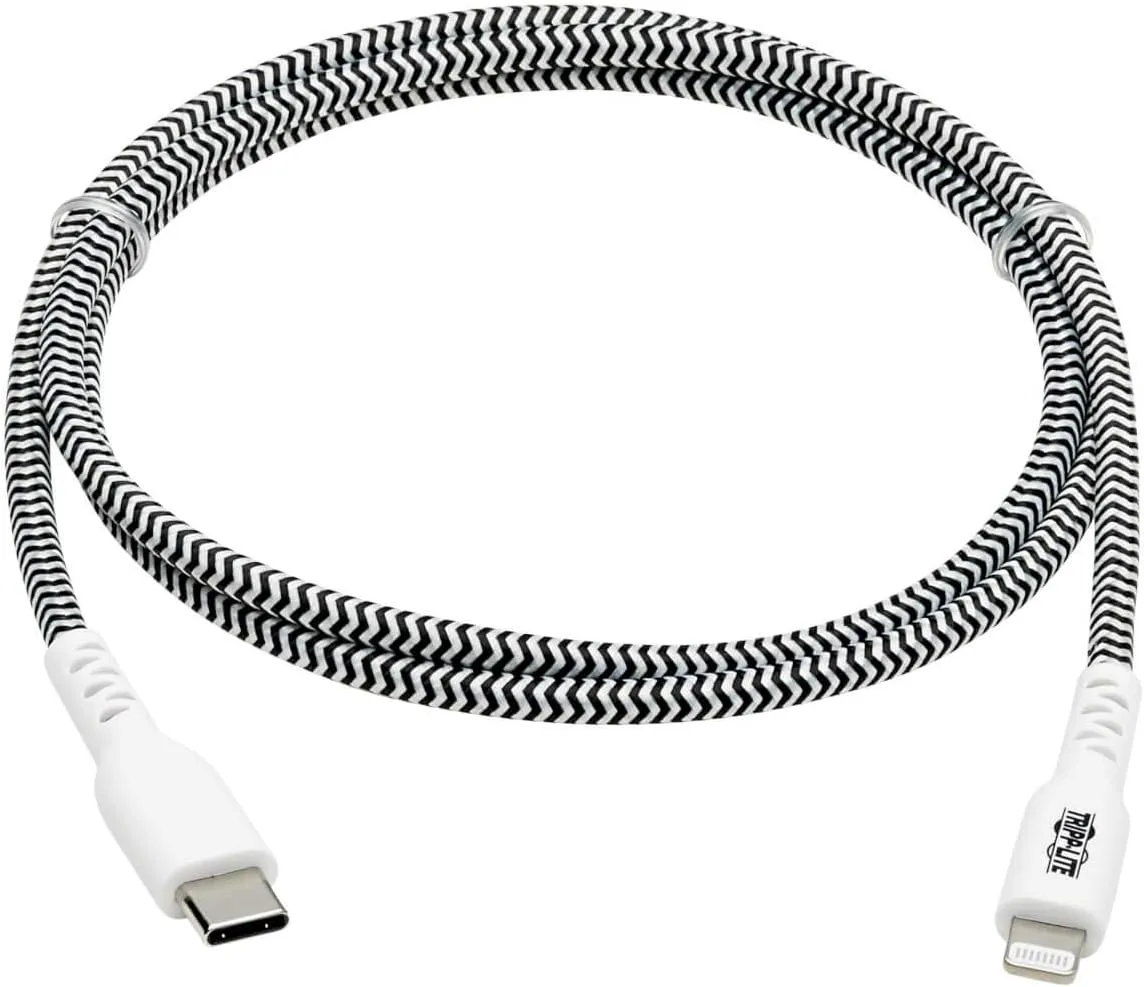 Tripp Lite Apple MFI Certified Cable, Lightning to USB-C Sync Charge Cord, Heavy-Duty Aramid Fiber, 3 ft. (M102-003-HD)