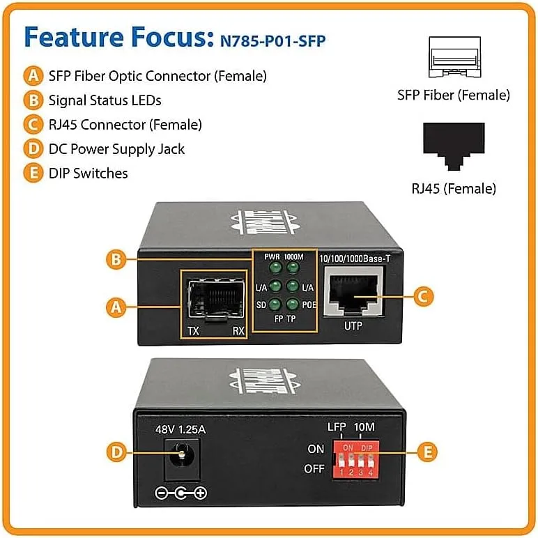 Tripp Lite N785 Series 10/100/1000 Fiber to Ethernet Media Converters