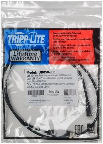Tripp Lite Universal Reversible USB 2.0 Hi-Speed Cable (Reversible A to 5Pin Micro B M/M) 3-ft.(UR050-003)