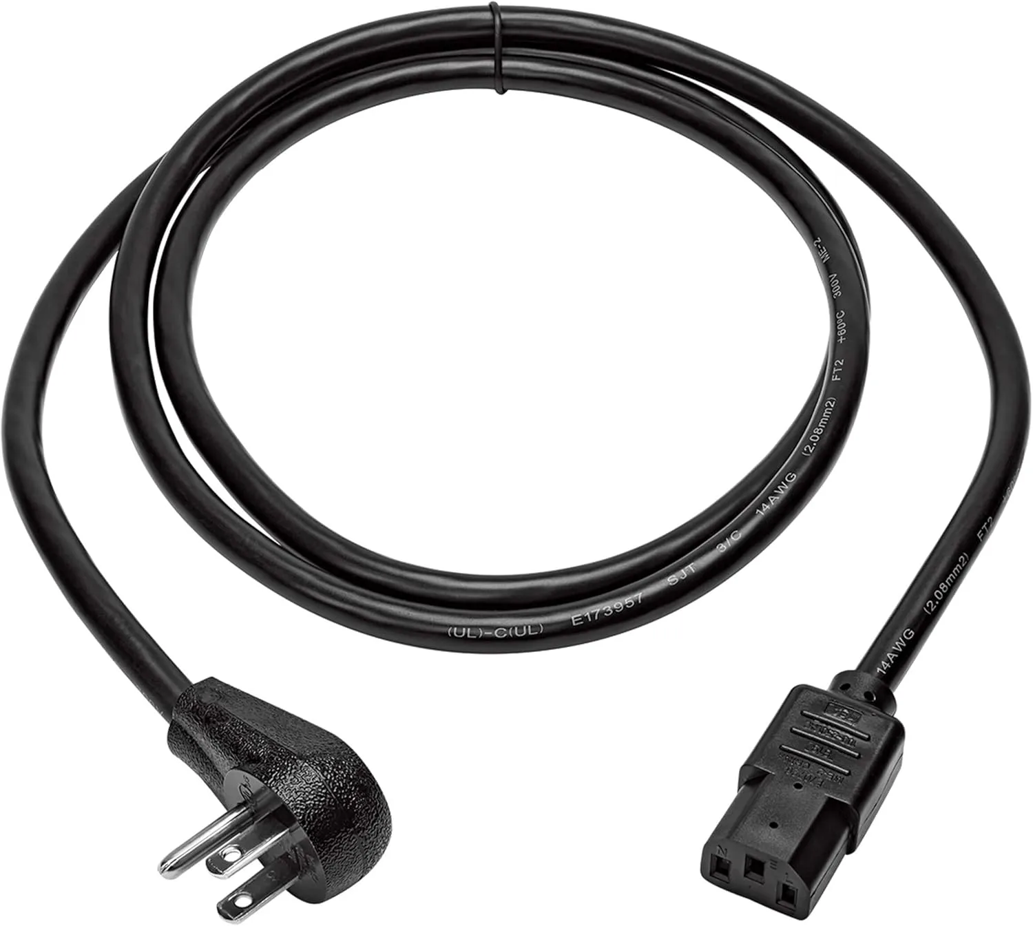 Tripp Lite Desktop Computer Power Cord, Right-Angle 5-15P to C13 - Heavy Duty, 15A, 125V, 14 AWG, 6 ft, Black (P007-006-15D)