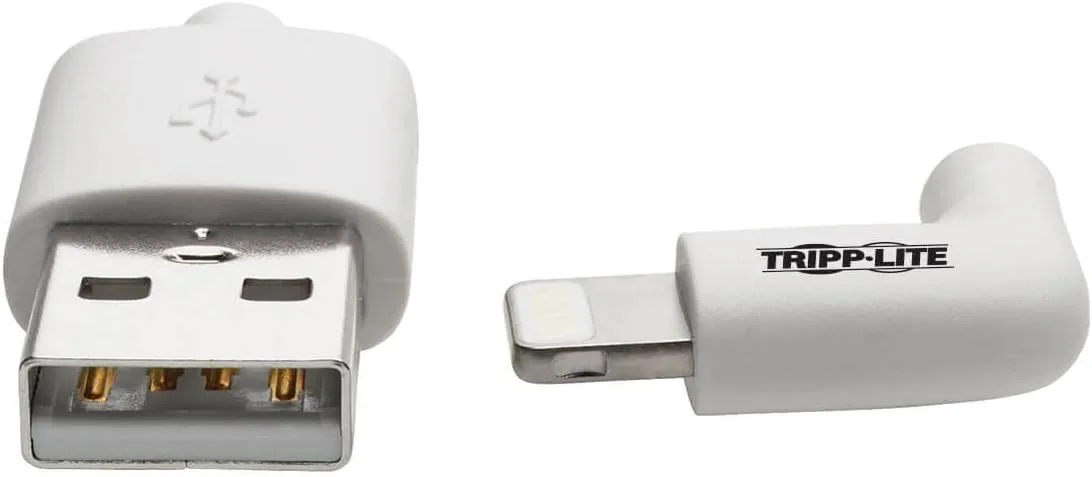 TRIPP LITE Right-Angle Lightning to USB Sync Charging Cable for iPhone iPad Apple White MFI Certified 3' (M100-003-LRA-WH)