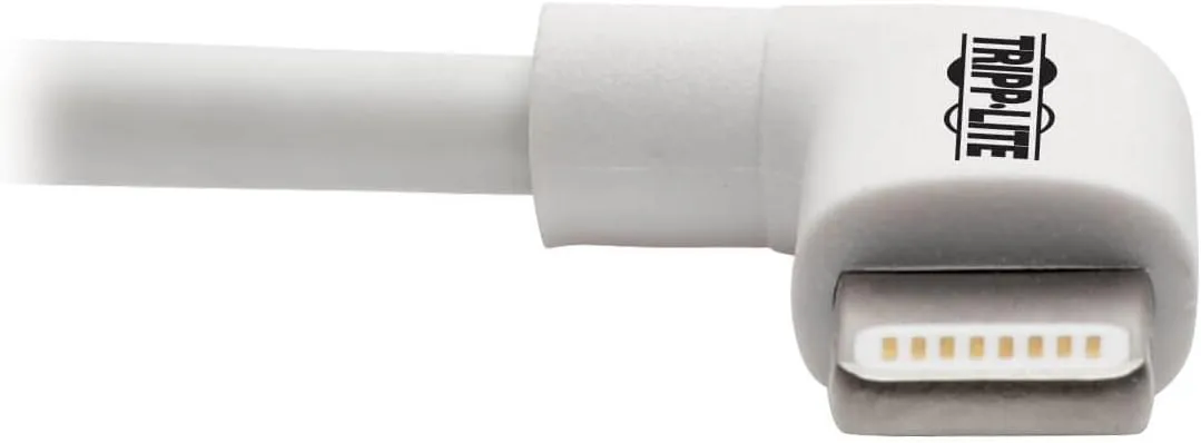 TRIPP LITE Right-Angle Lightning to USB Sync Charging Cable for iPhone iPad Apple White MFI Certified 3' (M100-003-LRA-WH)