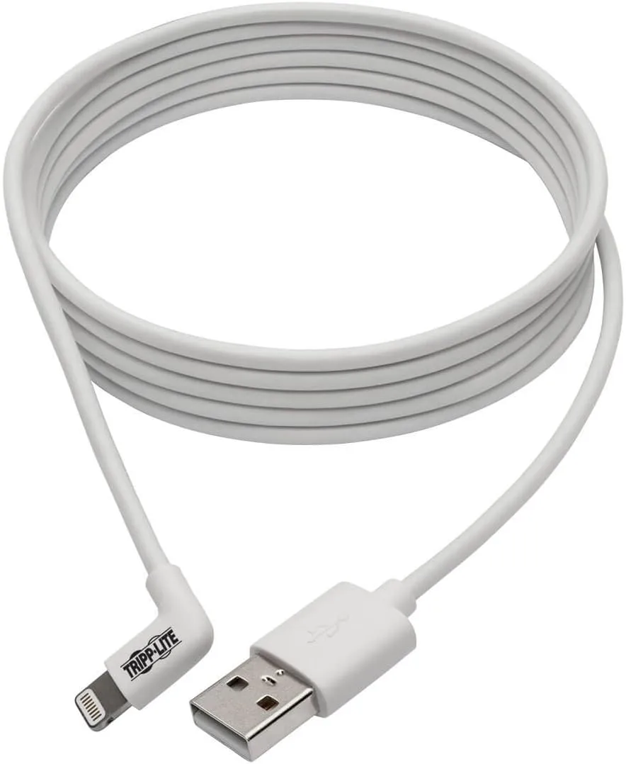 TRIPP LITE Right-Angle Lightning to USB Sync Charging Cable for iPhone iPad Apple White MFI Certified 3' (M100-003-LRA-WH)