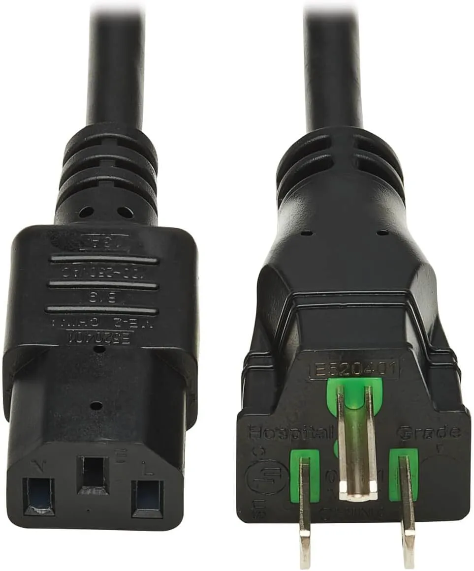 Tripp Lite Safe-IT Medical Hospital-Grade 5-15P to C13 Power Cord, Green Dot, 13A 125V, 16 AWG