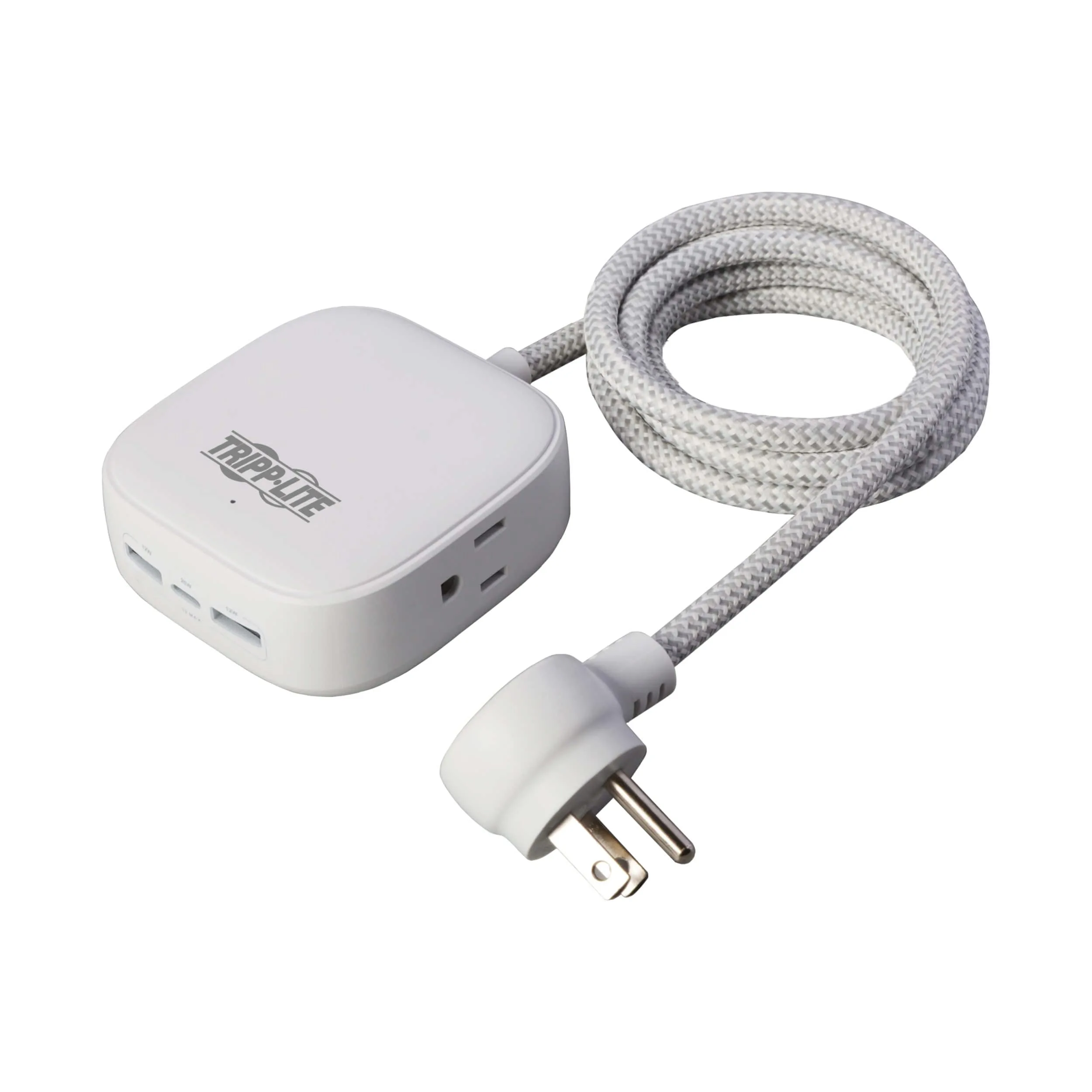Tripp Lite Safe-IT Power Strip 2-Outlet + 3 USB Ports Long Extension Cord, 2 USB-A + 1 USB-C Charging, Flat Plug