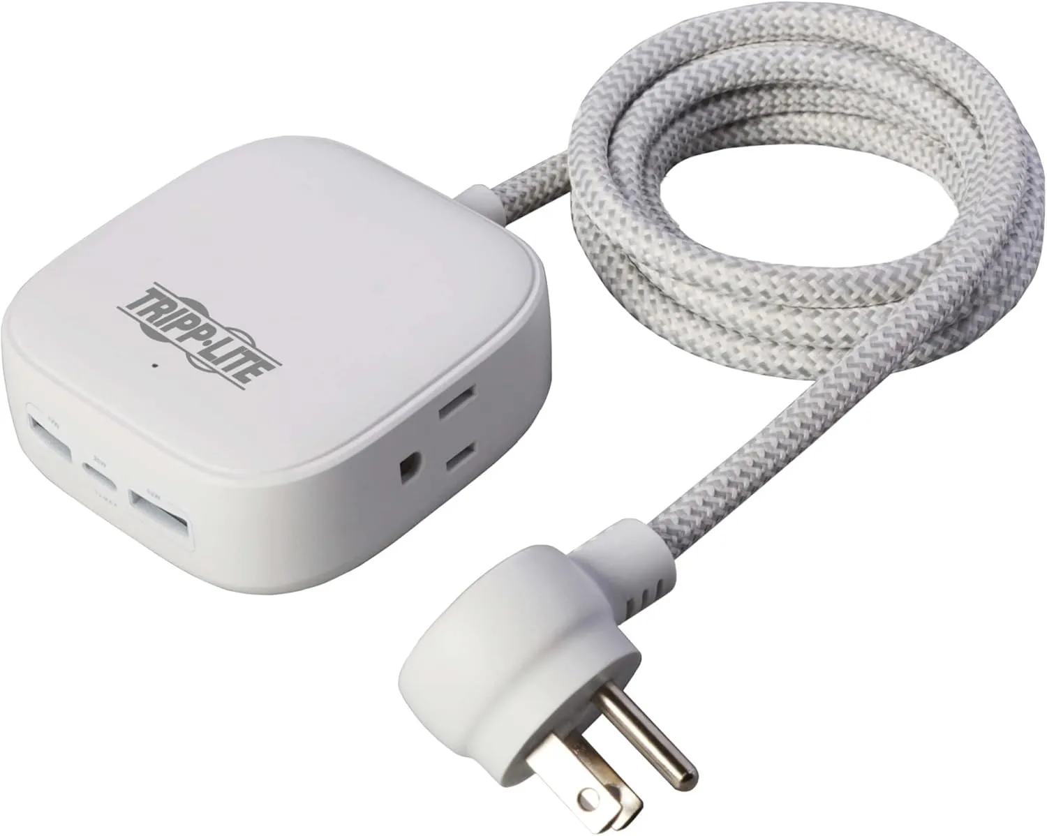 Tripp Lite Safe-IT Power Strip 2-Outlet + 3 USB Ports Long Extension Cord, 2 USB-A + 1 USB-C Charging, Flat Plug
