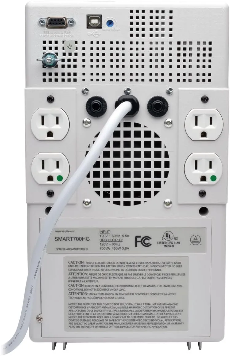 Tripp Lite SMART700HG 700VA 450W UPS Smart Tower AVR Hospital Medical 120V USB DB9, 4 Outlets