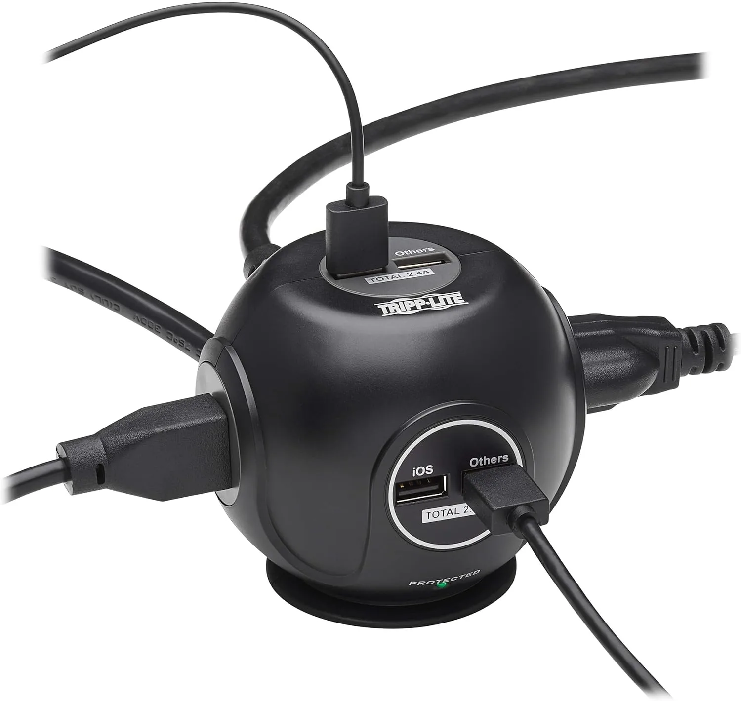 Tripp Lite Surge Protector 3-Outlet Spherical Surge Protector, 4 USB Ports (4.8A Shared) - 6-ft. (1.83 m) Cord, 5-15P Plug
