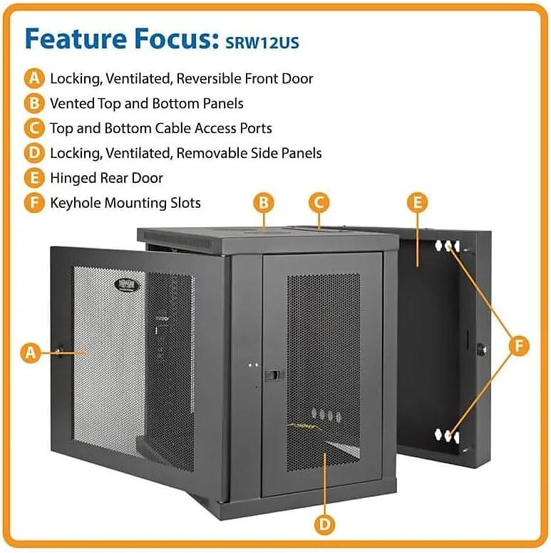 Tripp Lite - SRW12US 12U Wall Mount Rack Enclosure Server Cabinet, Hinged, 20.5" Deep, Switch-Depth (SRW12US) black