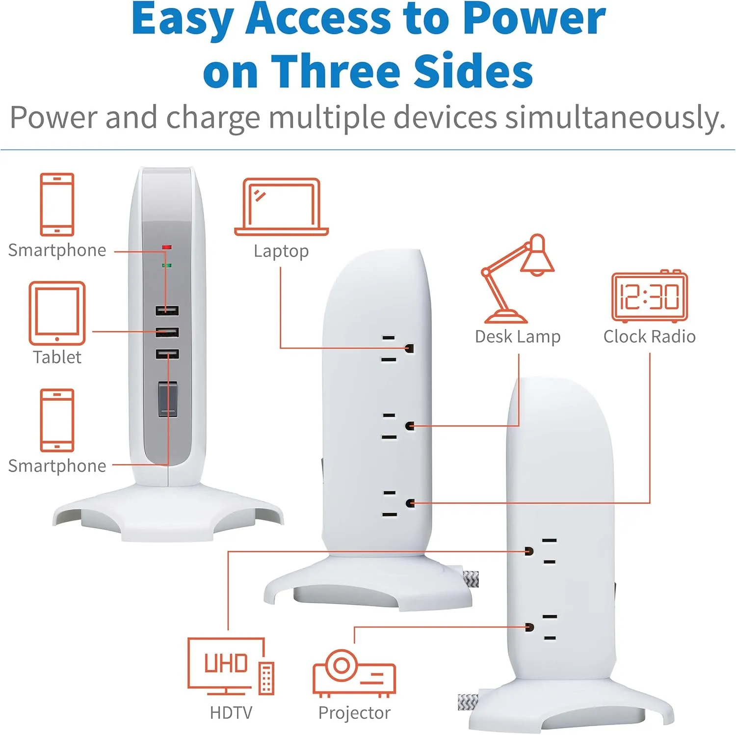 Tripp Lite TLP66USB Surge Protector Tower with USB Ports, 1200 Joules, 5-Outlets