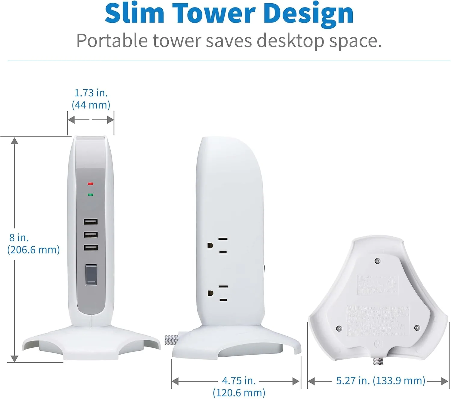 Tripp Lite TLP66USB Surge Protector Tower with USB Ports, 1200 Joules, 5-Outlets