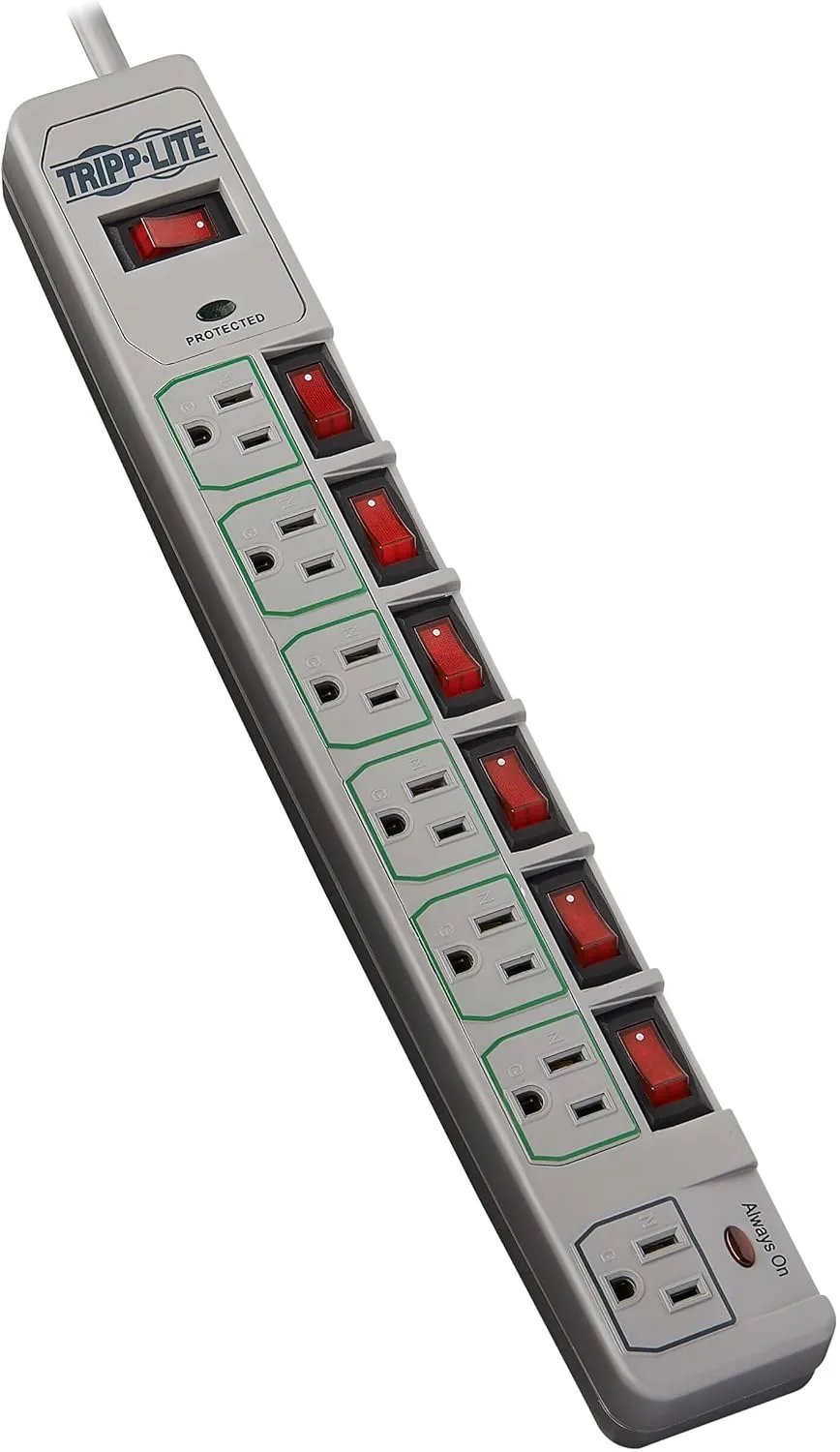 Tripp Lite TLP76MSG 7 Outlet (6 Individually Controlled) Surge Protector Power Strip, 6ft Cord