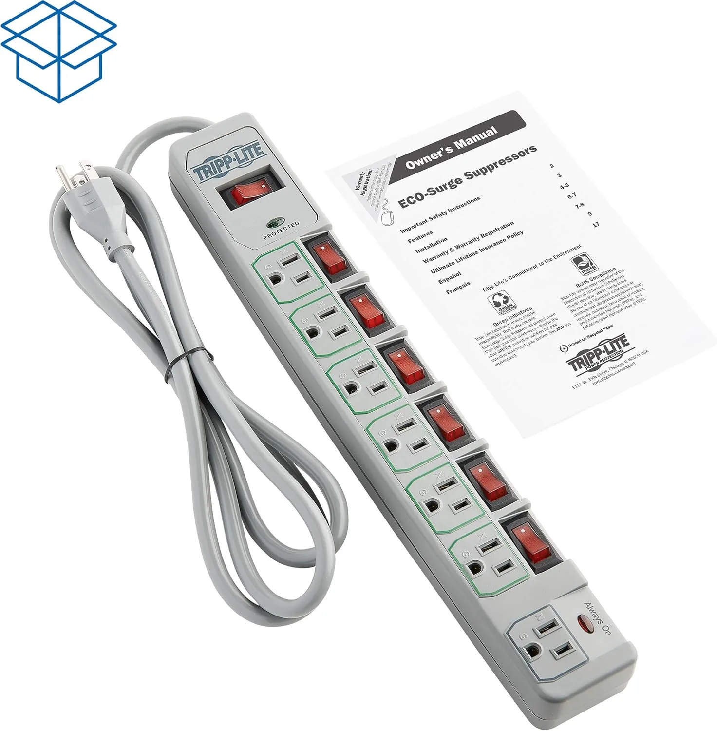 Tripp Lite TLP76MSG 7 Outlet (6 Individually Controlled) Surge Protector Power Strip, 6ft Cord