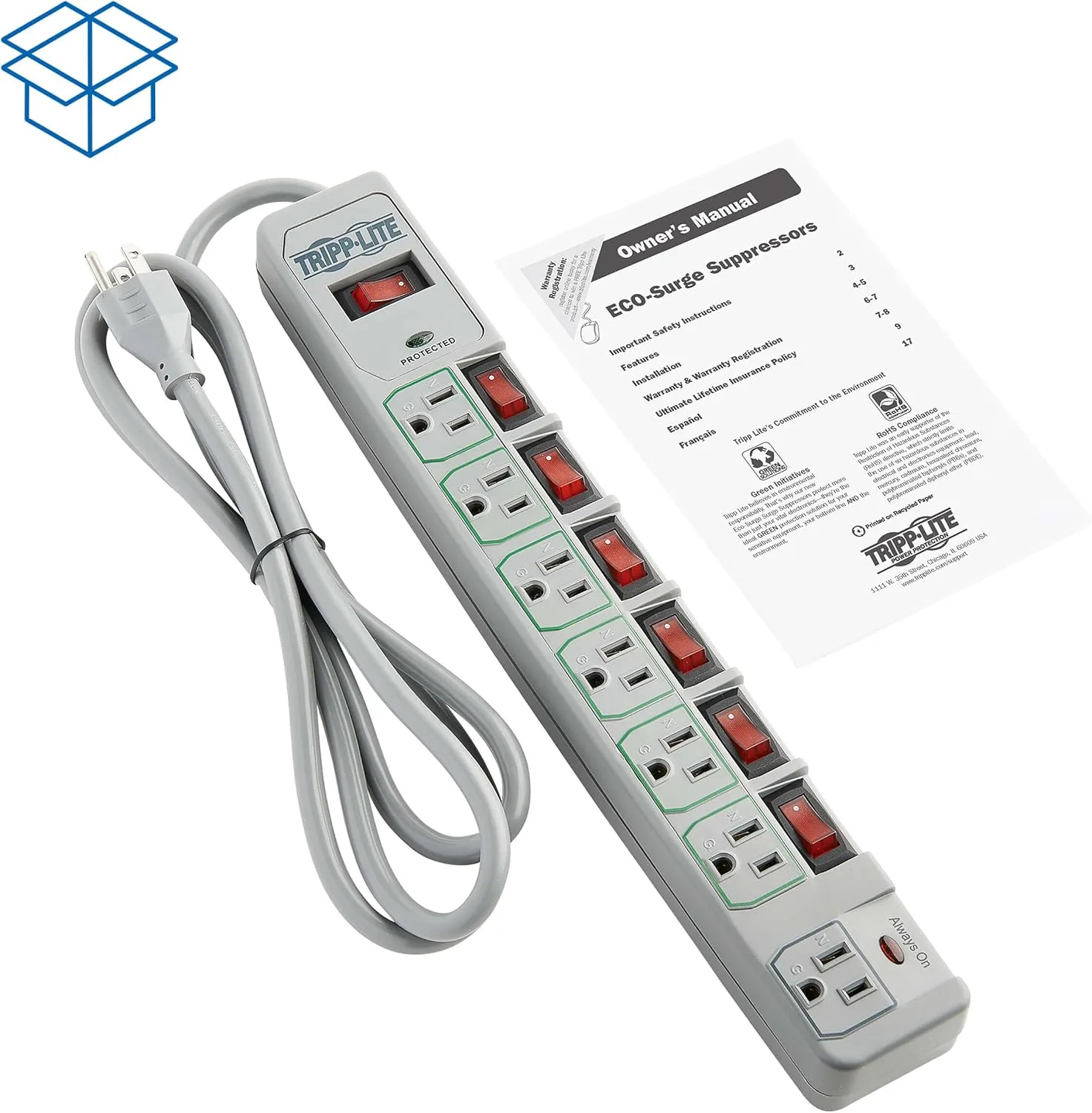 Tripp Lite TLP76MSG 7 Outlet (6 Individually Controlled) Surge Protector Power Strip, 6ft Cord